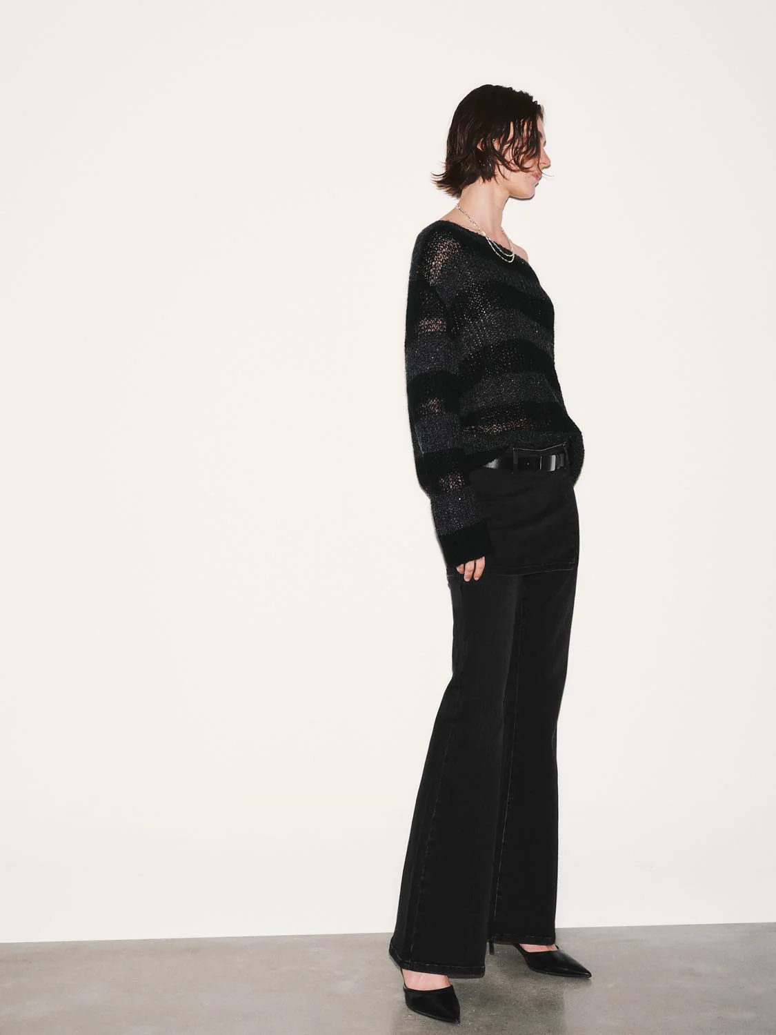 Boat Neck Striped Long Sleeve Knitted T-Shirts - Image 5