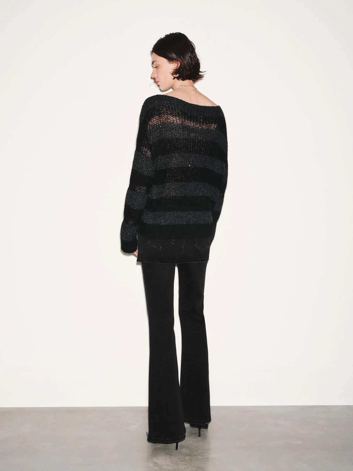 Boat Neck Striped Long Sleeve Knitted T-Shirts - Image 6