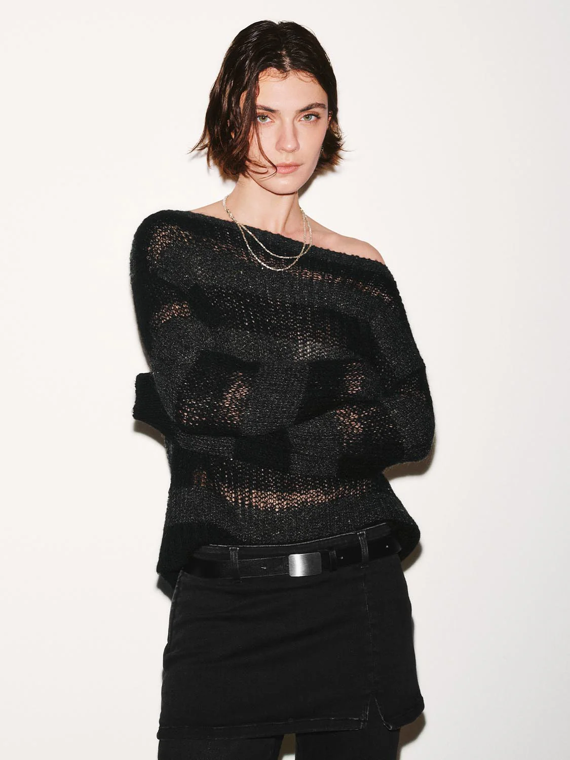 Boat Neck Striped Long Sleeve Knitted T-Shirts - Image 9