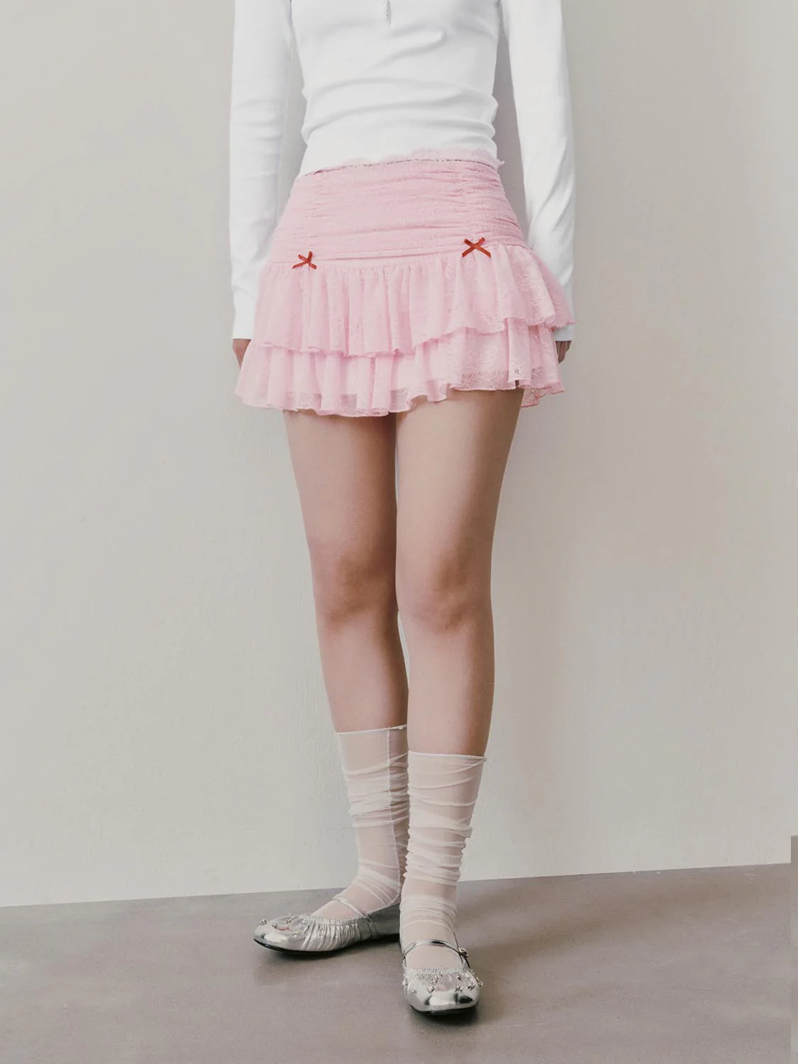 Bow Detail Laced Tiered Mini Skirts - Image 9