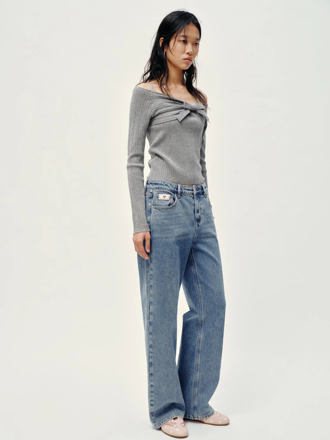 Bow Detail Off Shoulder Long Sleeve Knitted T-Shirts - Image 4