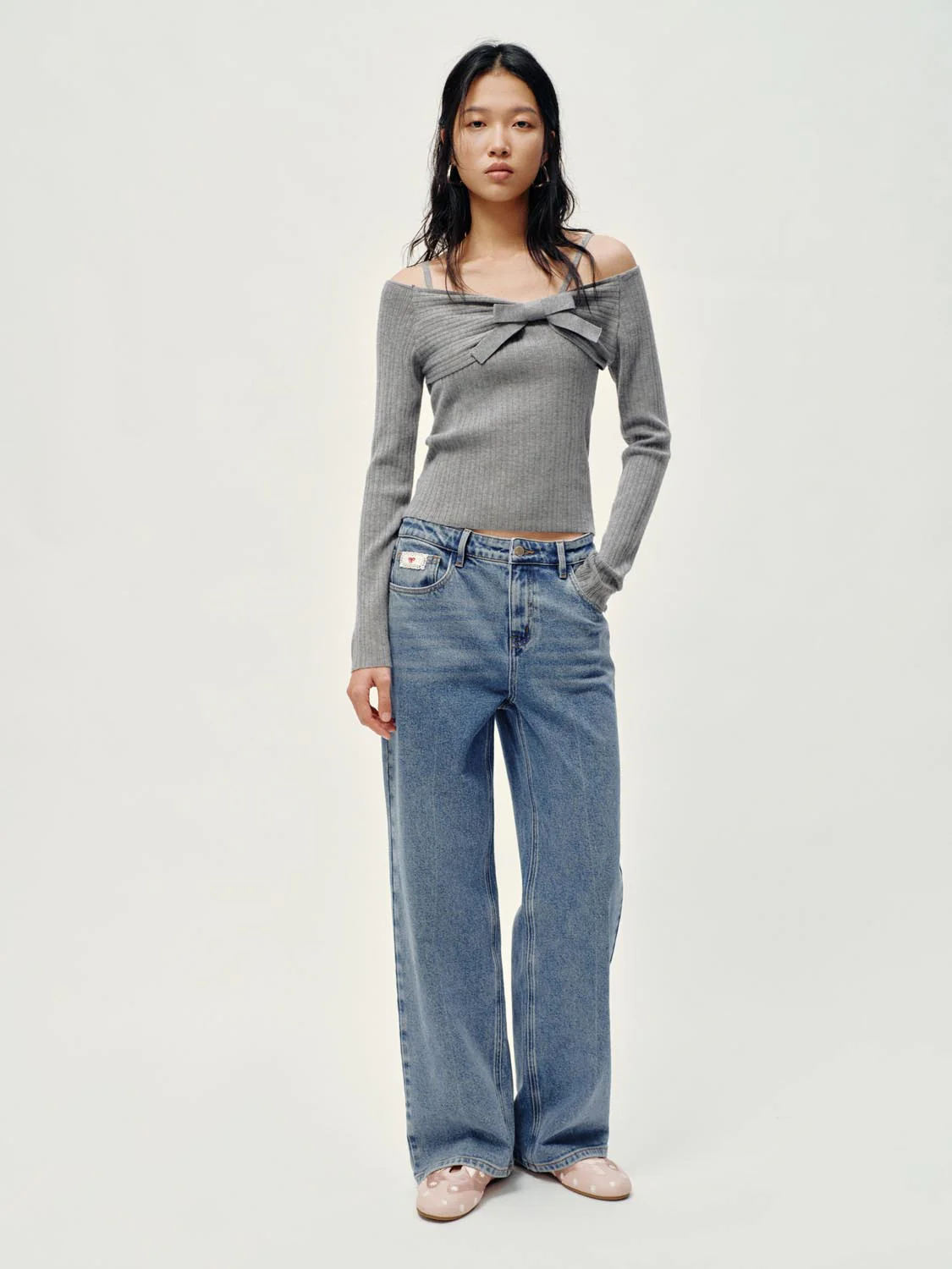 Bow Detail Off Shoulder Long Sleeve Knitted T-Shirts - Image 5