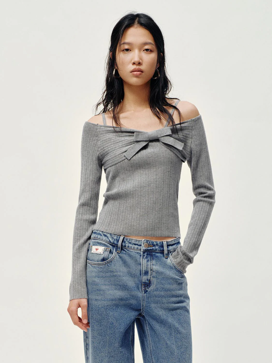 Bow Detail Off Shoulder Long Sleeve Knitted T-Shirts - Image 9