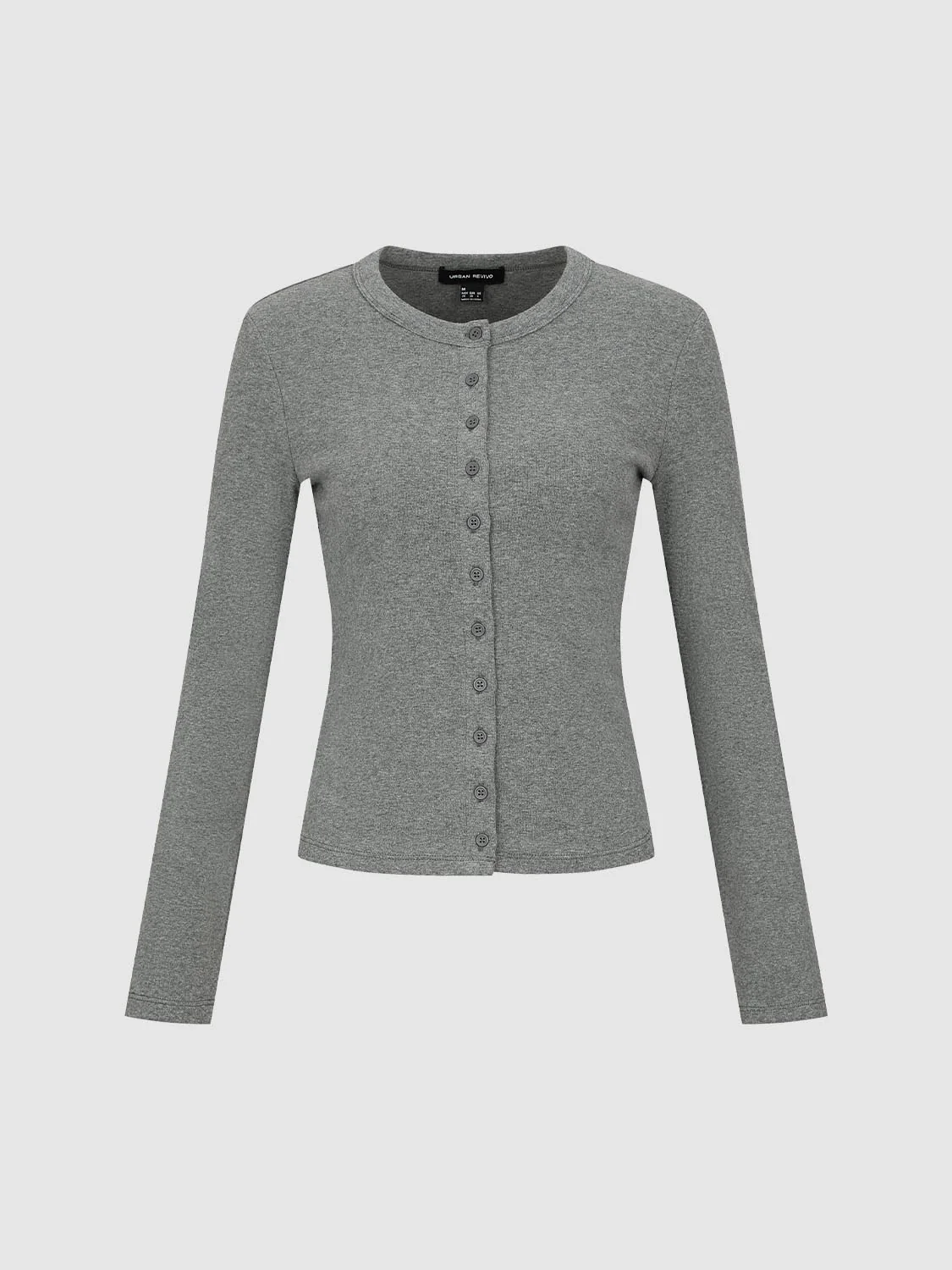 Button Detail Crew Neck Long Sleeve Skinny Fit T-Shirts - Image 15