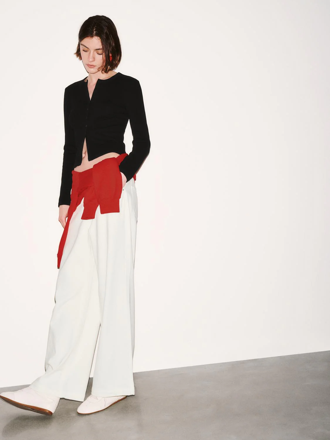 Button Detail Crew Neck Long Sleeve Skinny Fit T-Shirts - Image 20