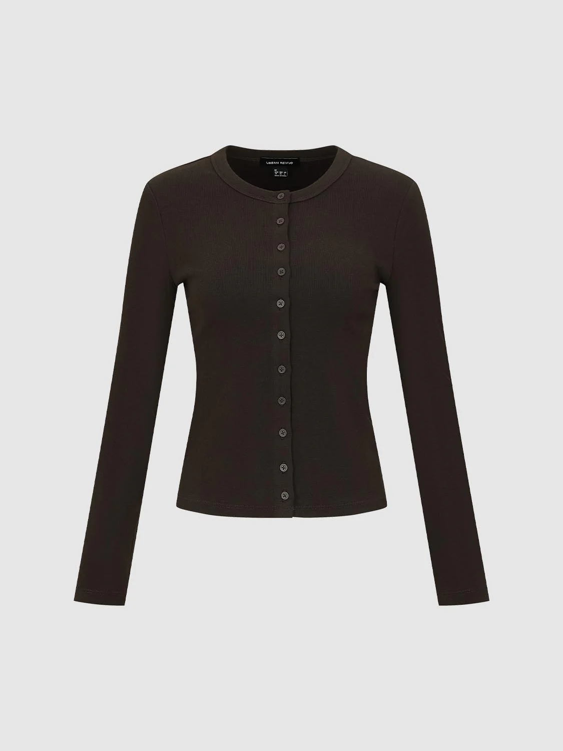 Button Detail Crew Neck Long Sleeve Skinny Fit T-Shirts - Image 7