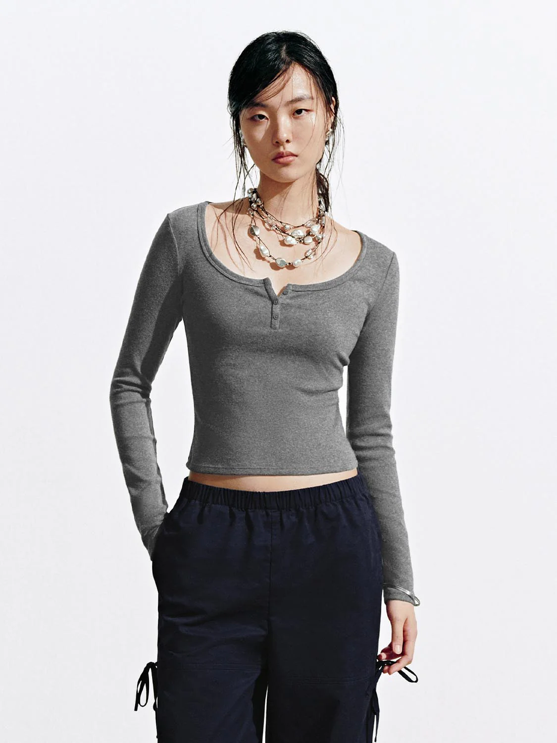 Button-Top Scoop Neck T-Shirt - Image 36