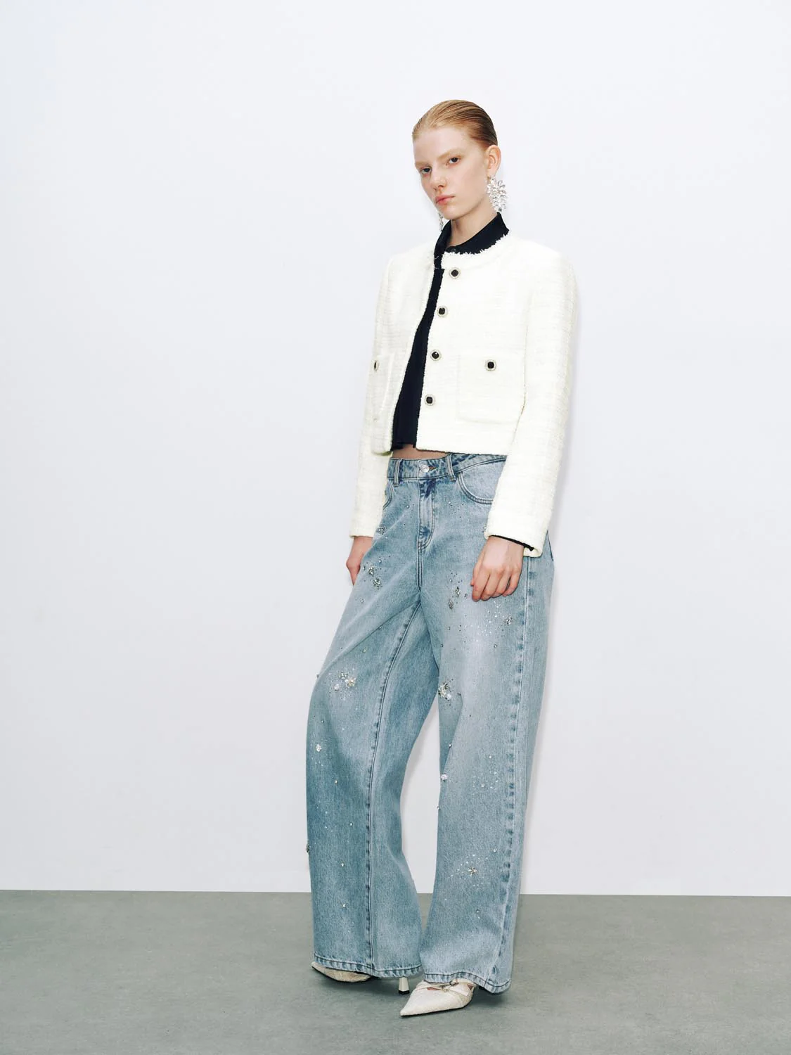 Button Up Crew Neck Tweed Jackets - Image 13
