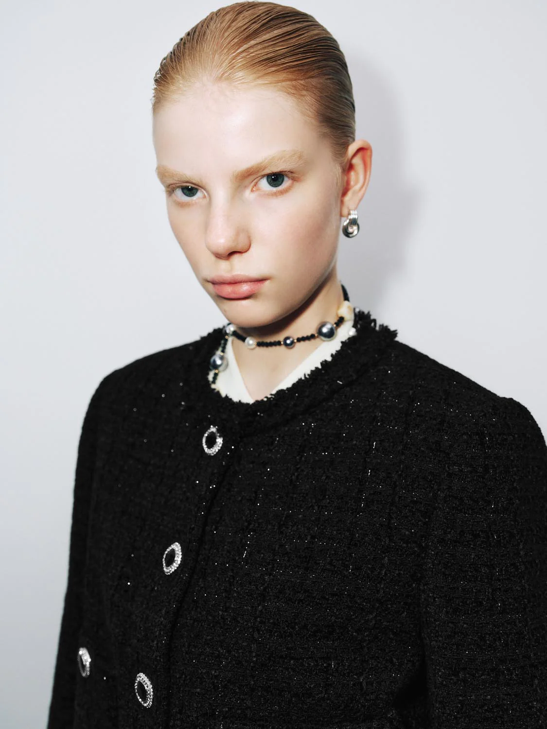Button Up Crew Neck Tweed Jackets - Image 3
