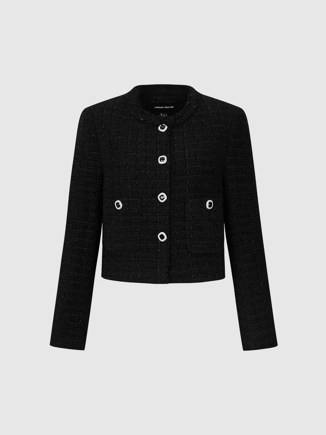 Button Up Crew Neck Tweed Jackets - Image 7