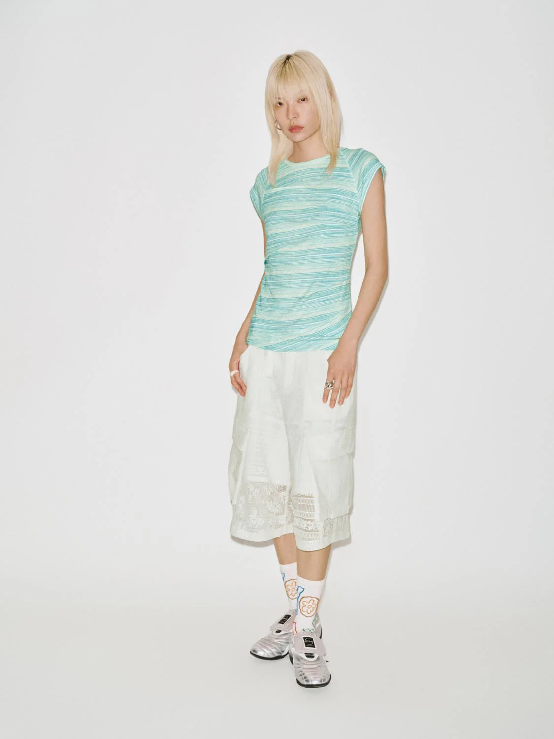 Capped Sleeve Contrast Striped Skinny-Fit T-Shirts - Image 4