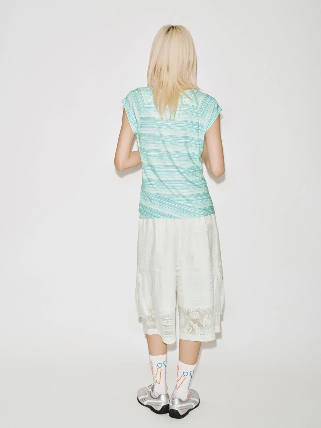 Capped Sleeve Contrast Striped Skinny-Fit T-Shirts - Image 6