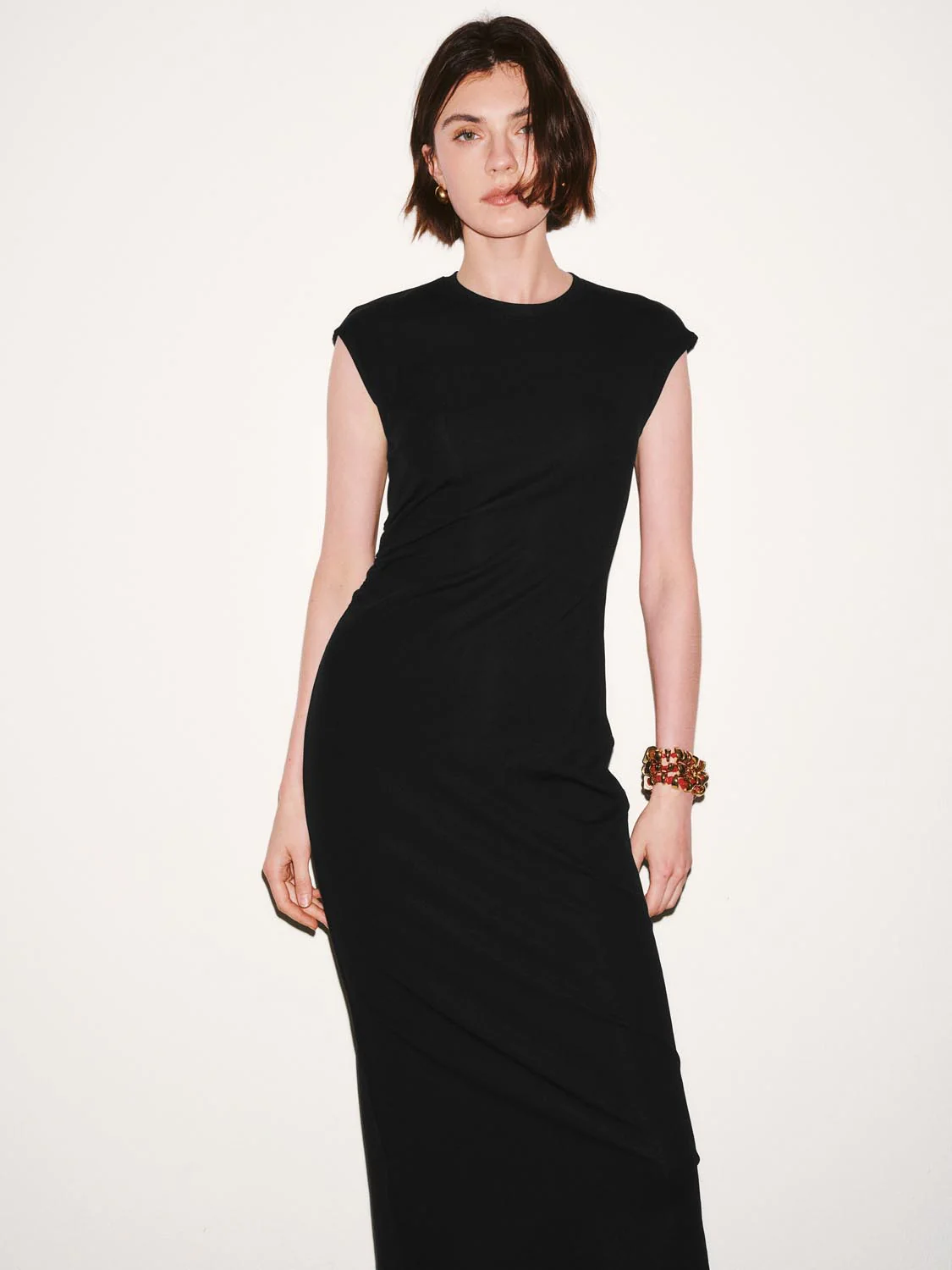 Capped Sleeve Skinny Fit Midi Dresses - Image 12