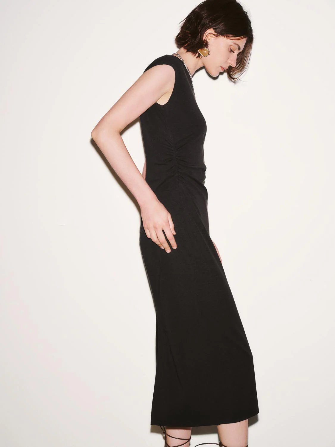 Capped Sleeve Skinny Fit Midi Dresses - Image 4