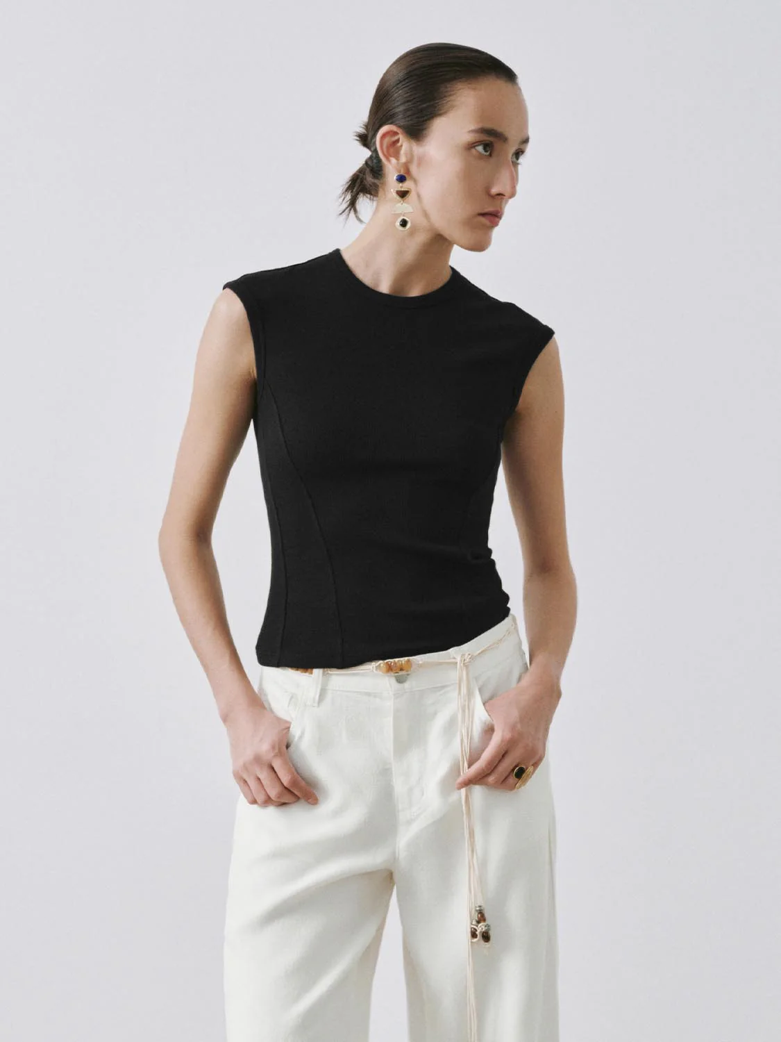 Capped Sleeve Skinny-Fit T-Shirts - Image 25