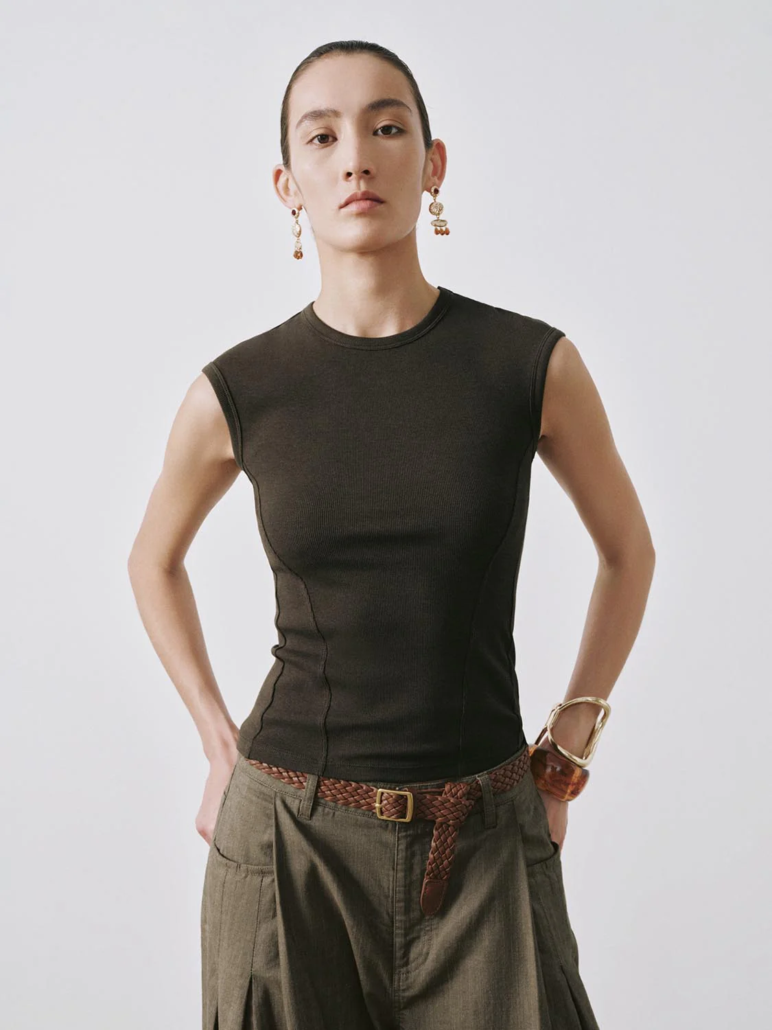 Capped Sleeve Skinny-Fit T-Shirts - Image 9
