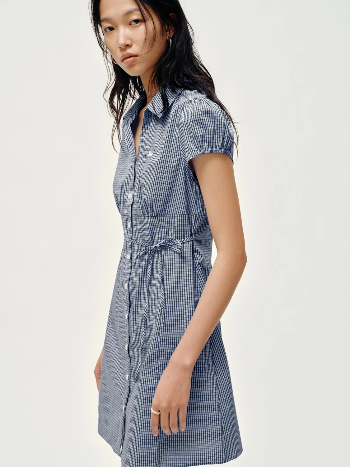 Capped Sleeve Striped A-Line Midi Dresses - Image 2