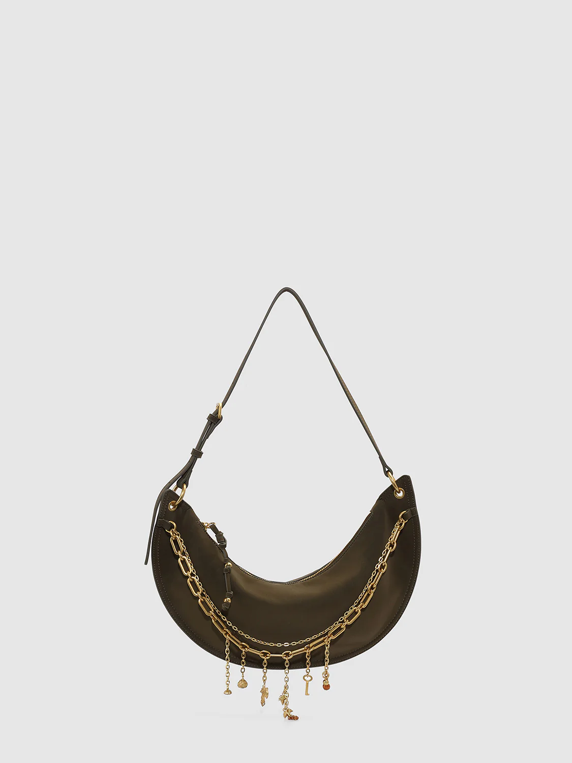 Chain Detail Faux Leather Crescent Shoulder Bags