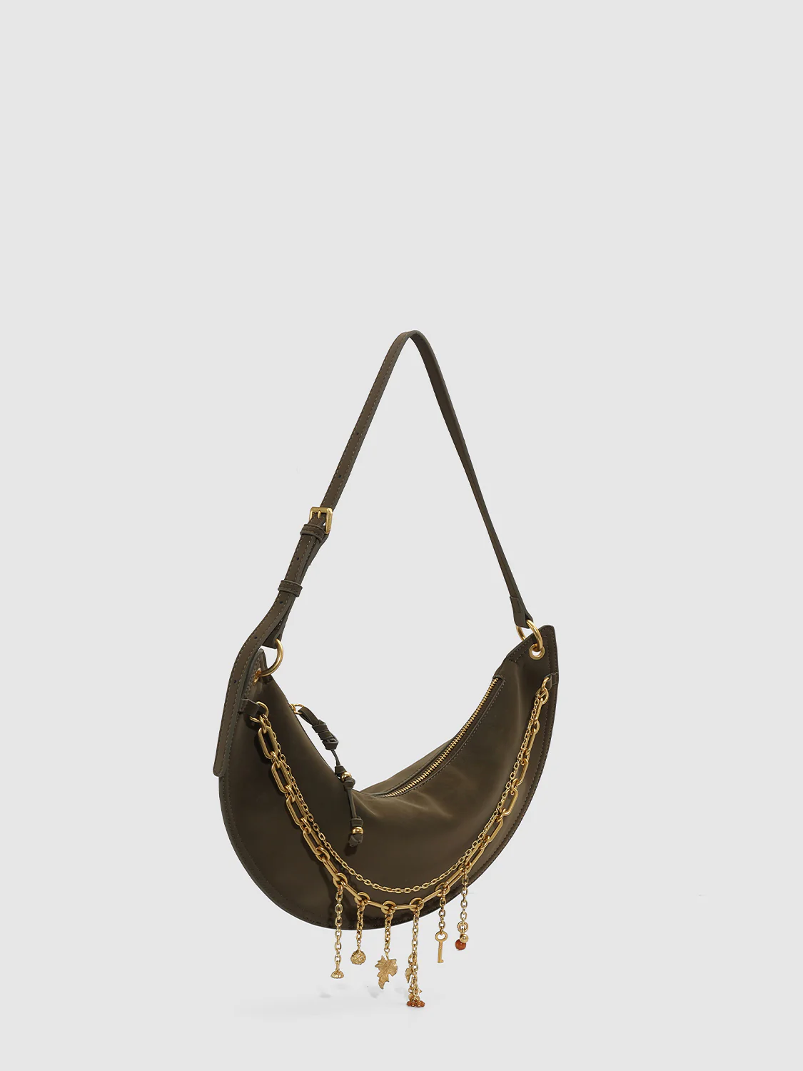 Chain Detail Faux Leather Crescent Shoulder Bags - Image 3