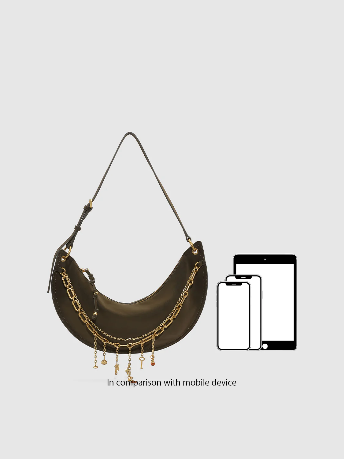 Chain Detail Faux Leather Crescent Shoulder Bags - Image 7