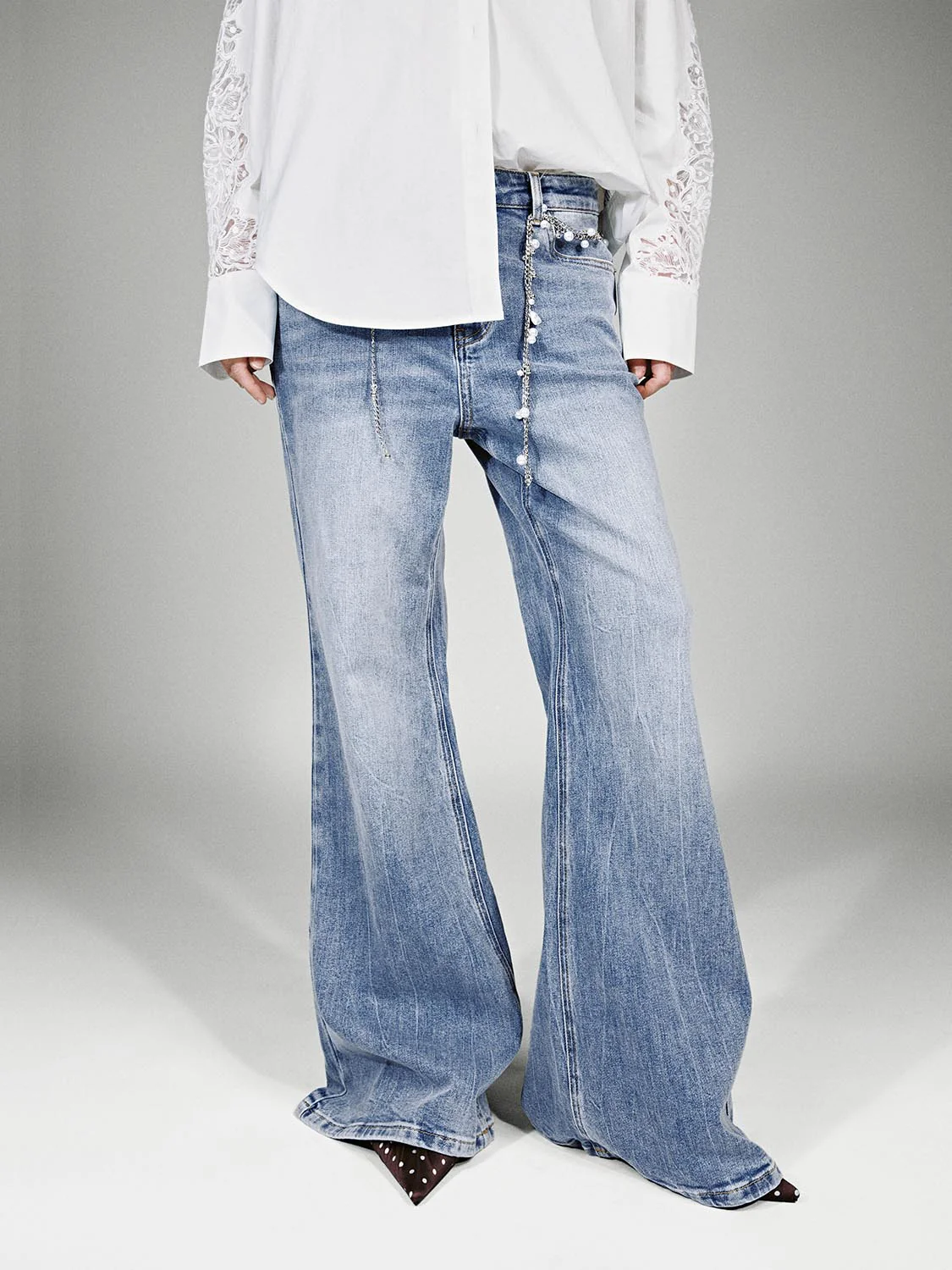 Chain Detail Flare Leg Jeans - Image 9