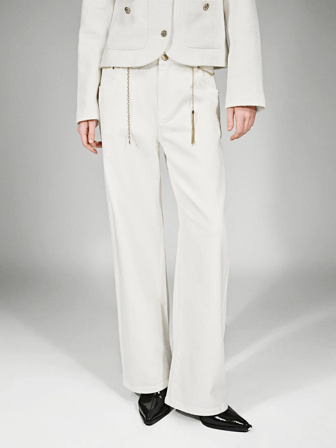 Chain Detail Wide Leg Jeans