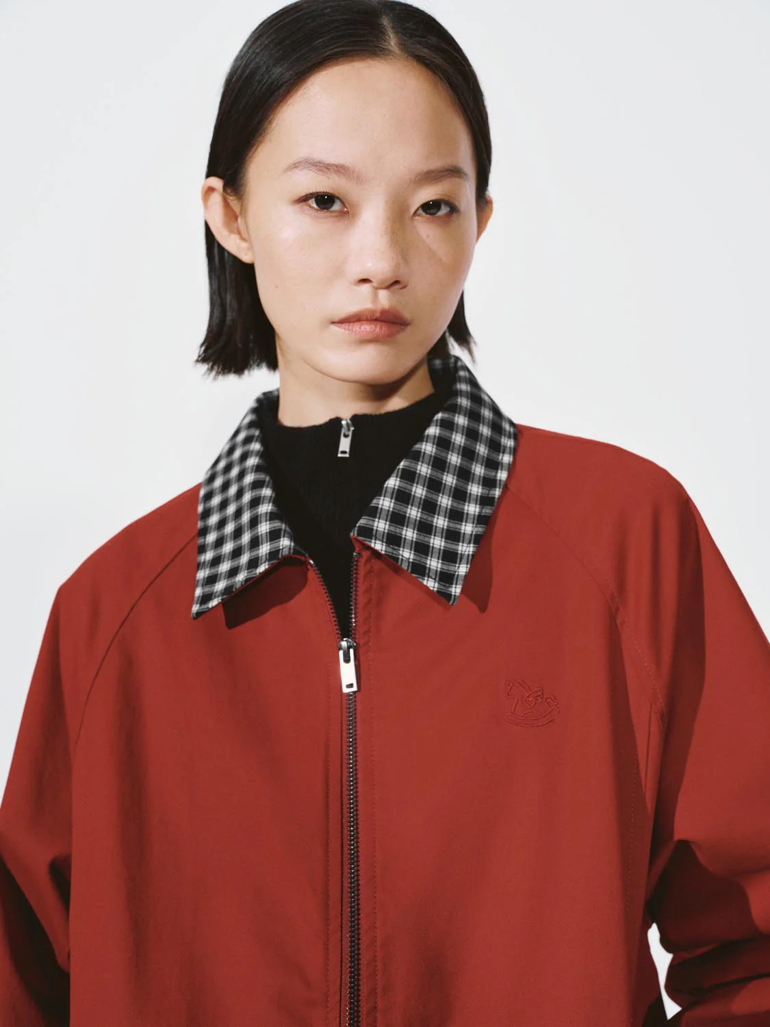 Check Contrast Collar Embroidered Bomber Jackets - Image 3