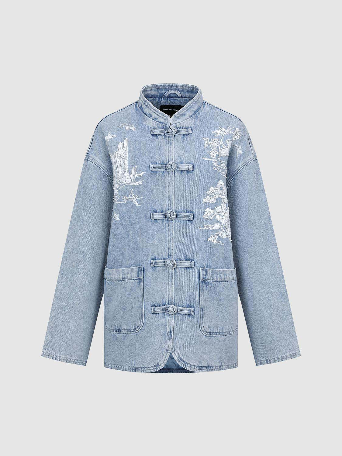 Chinese Frog Button Denim Jackets - Image 7