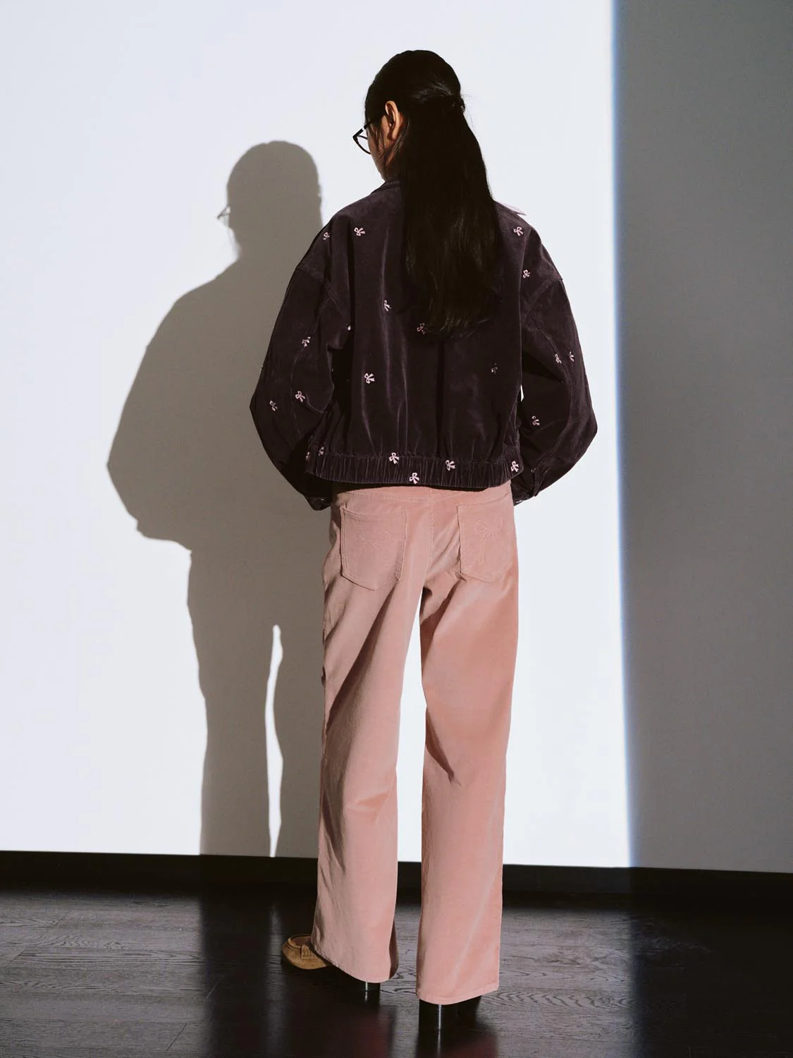 Collared Bow Detail Corduroy Bomber Jackets - Image 6