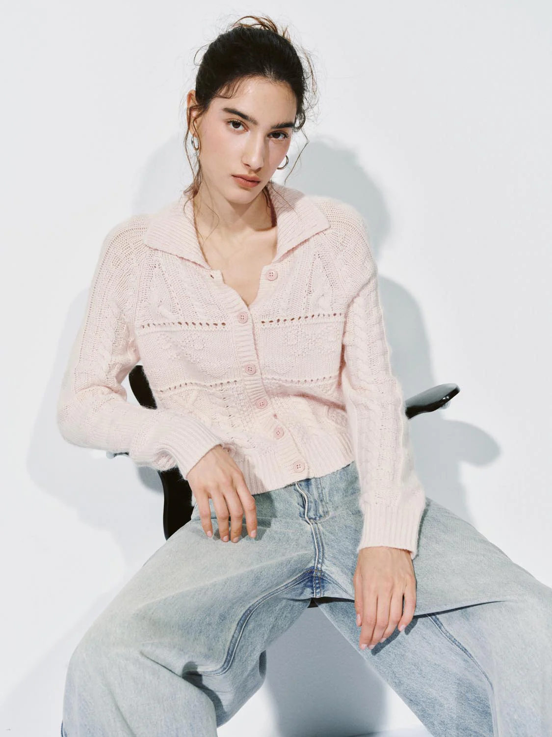 Collared Cable Knitted Cardigan - Image 3