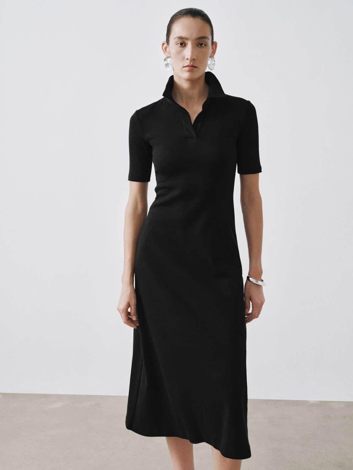 Collared Short Sleeve A-Line Midi Dresses - Image 13