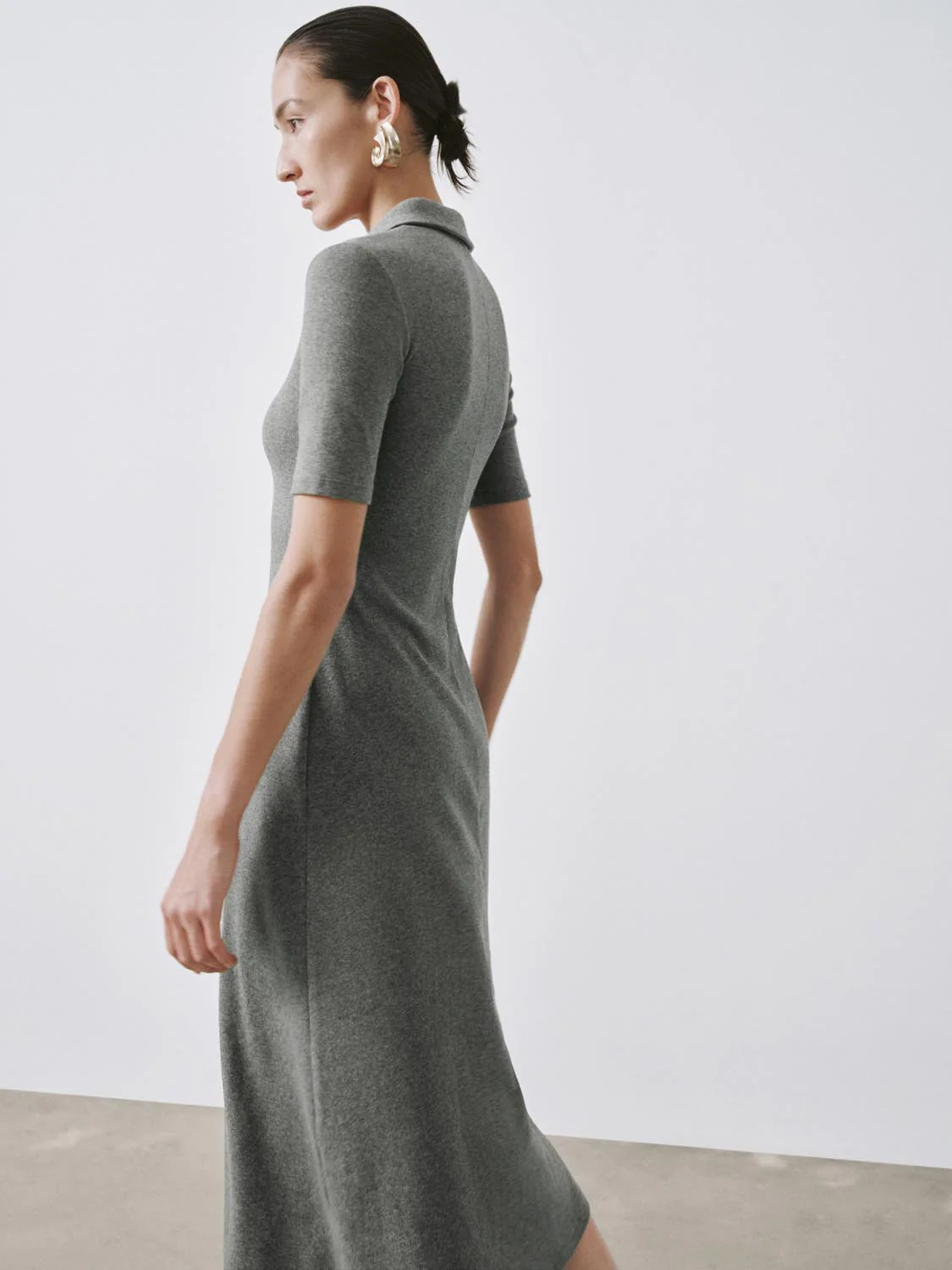 Collared Short Sleeve A-Line Midi Dresses - Image 2