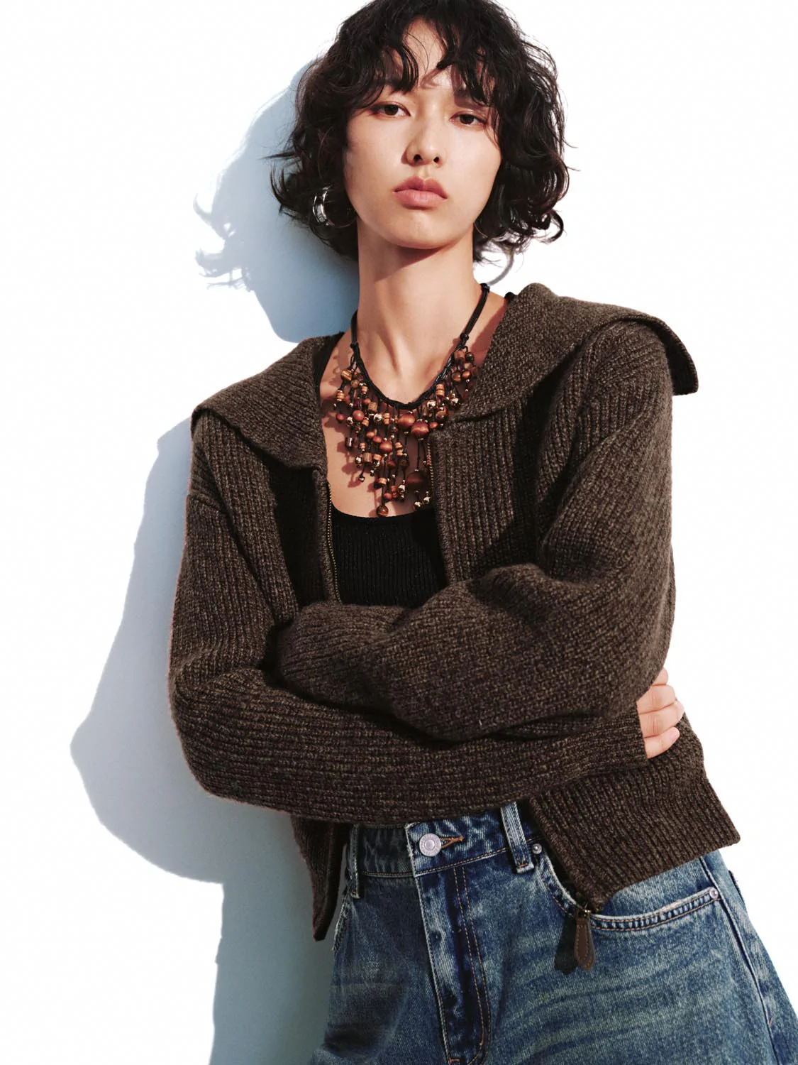 Collared Zip Up Knitted Cardigans - Image 4