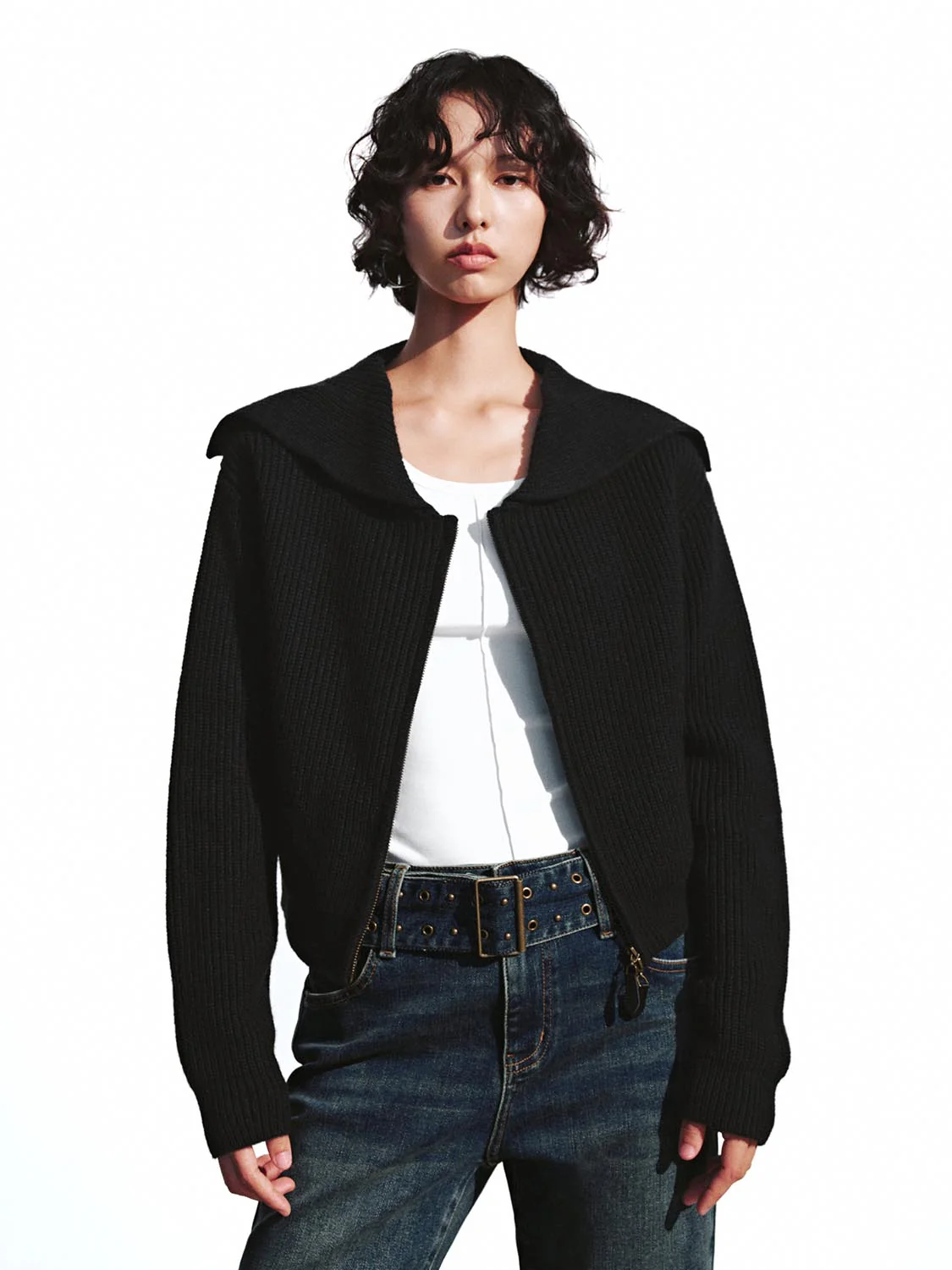 Collared Zip Up Knitted Cardigans - Image 9