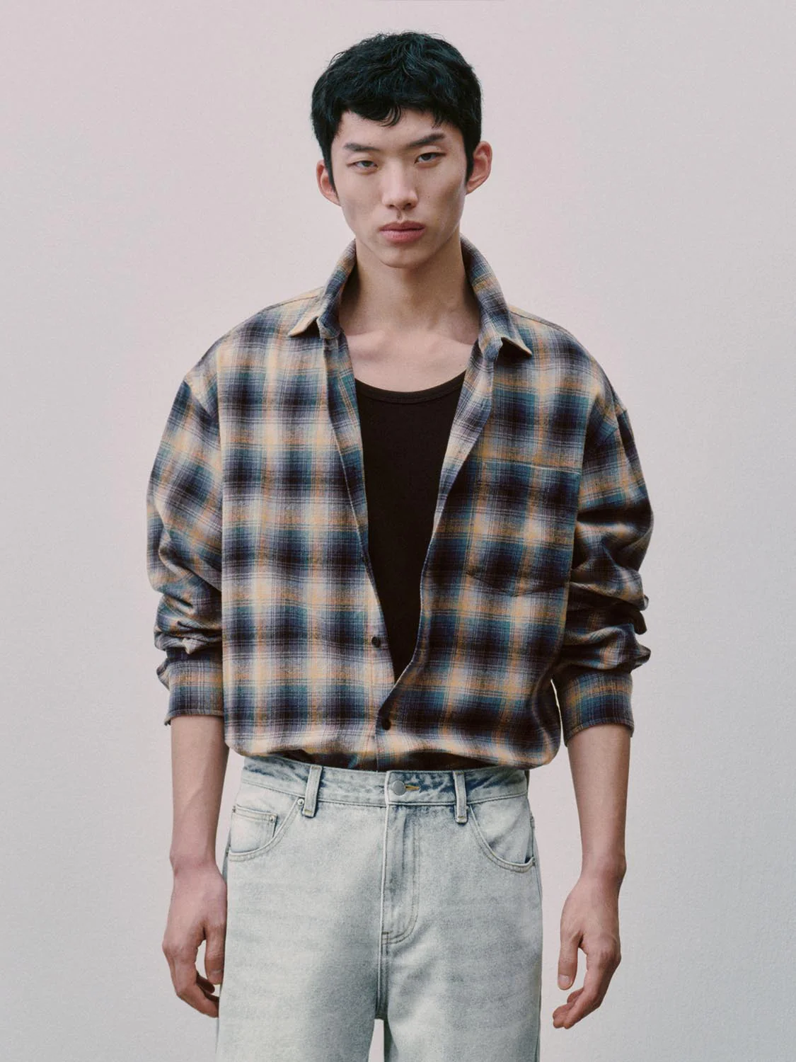 Contrast Check Loose Fit Shirts