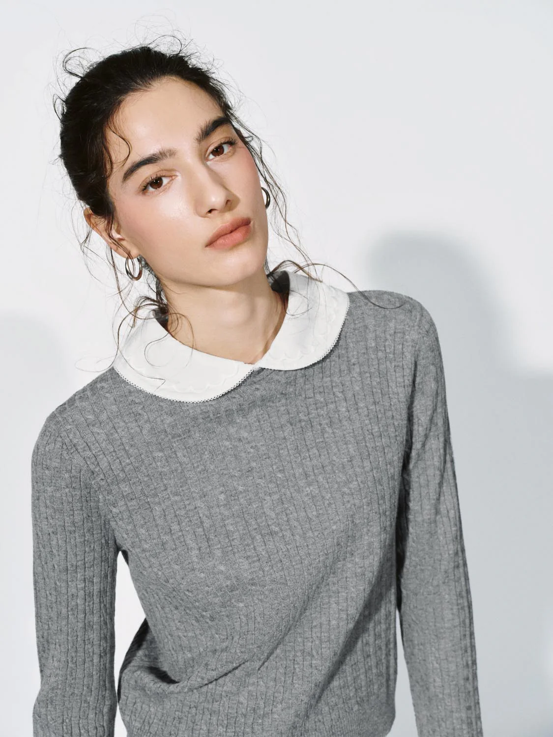 Contrast Collar Long Sleeve Knitted T-Shirts - Image 3