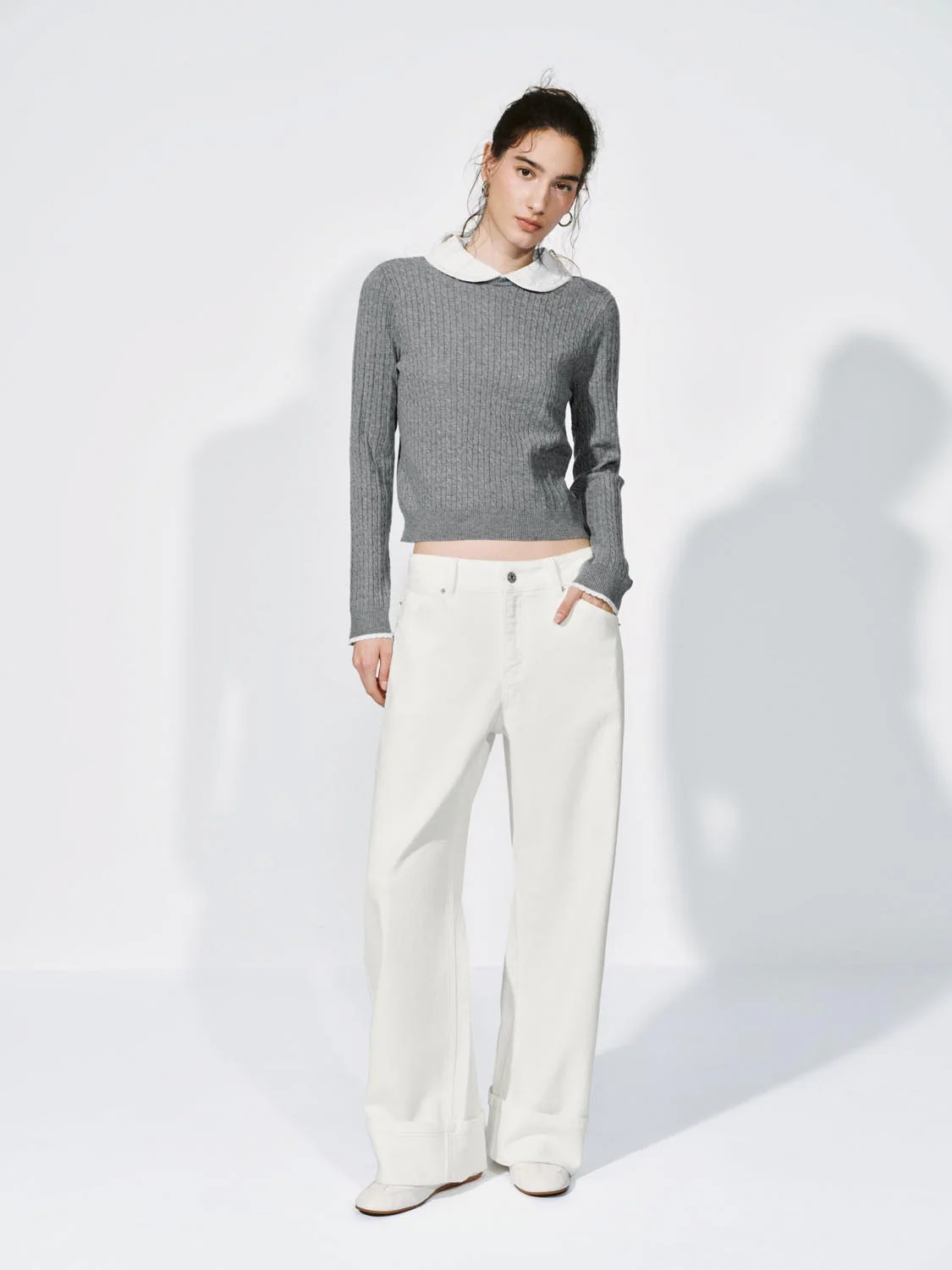 Contrast Collar Long Sleeve Knitted T-Shirts - Image 4