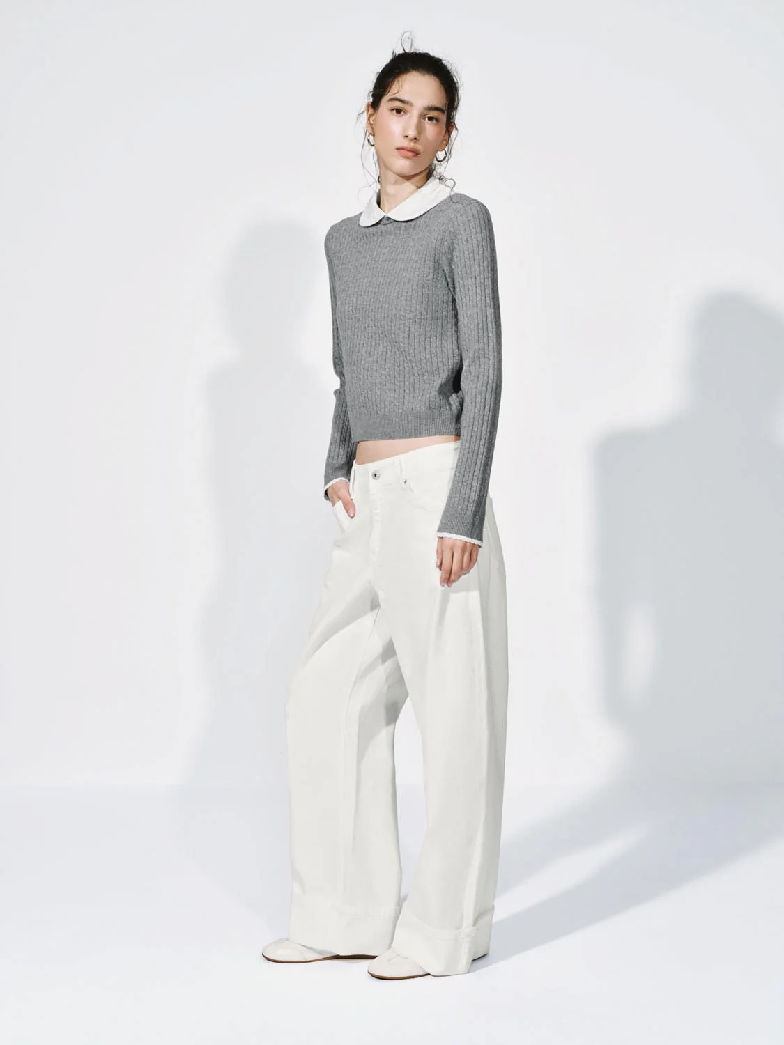 Contrast Collar Long Sleeve Knitted T-Shirts - Image 5