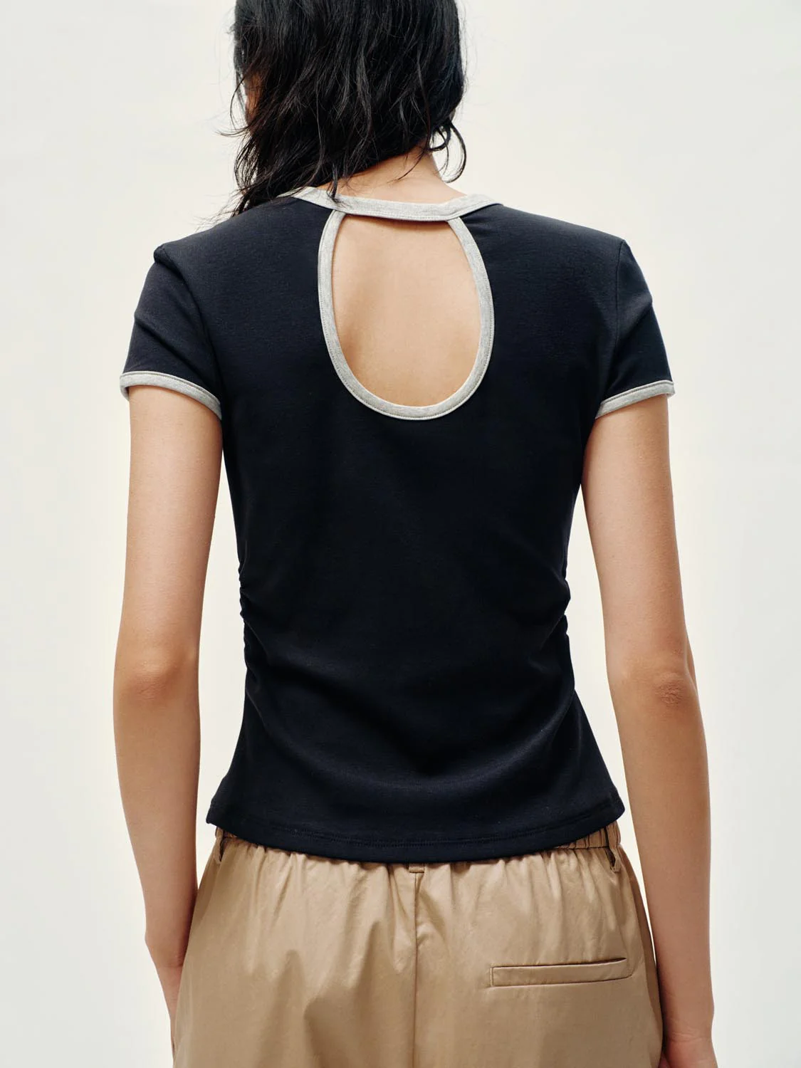 Contrast Crew Neck Nipped Waist T-Shirts - Image 11