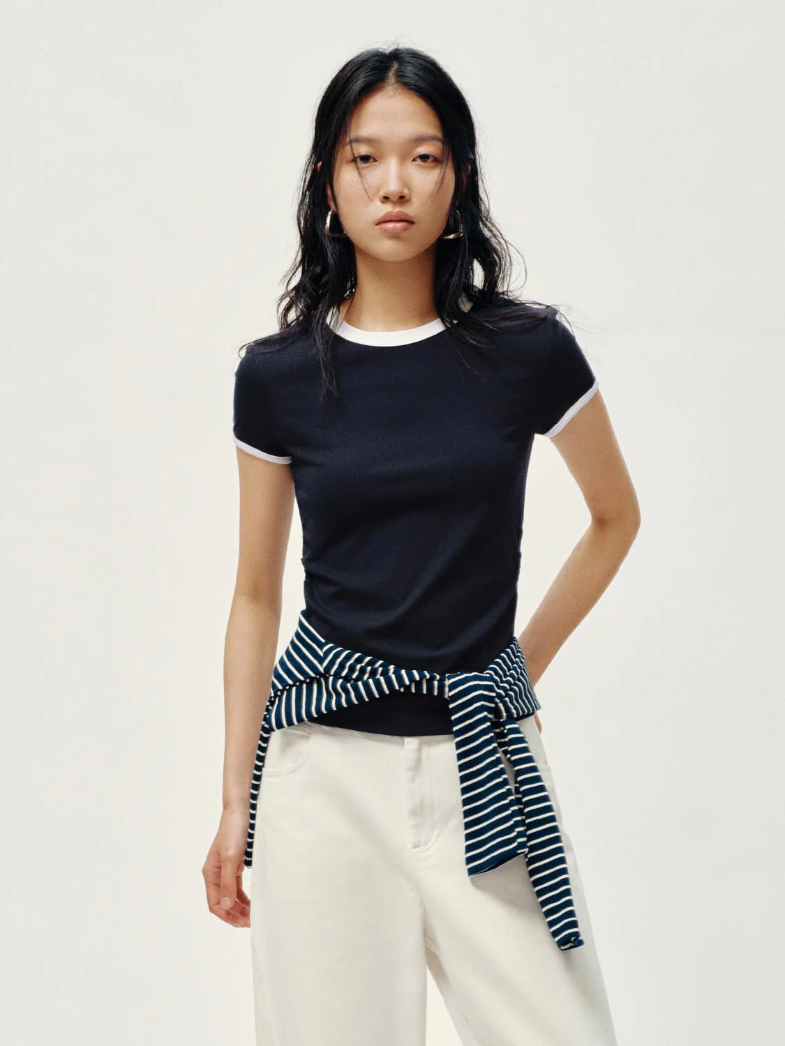 Contrast Crew Neck Nipped Waist T-Shirts - Image 17