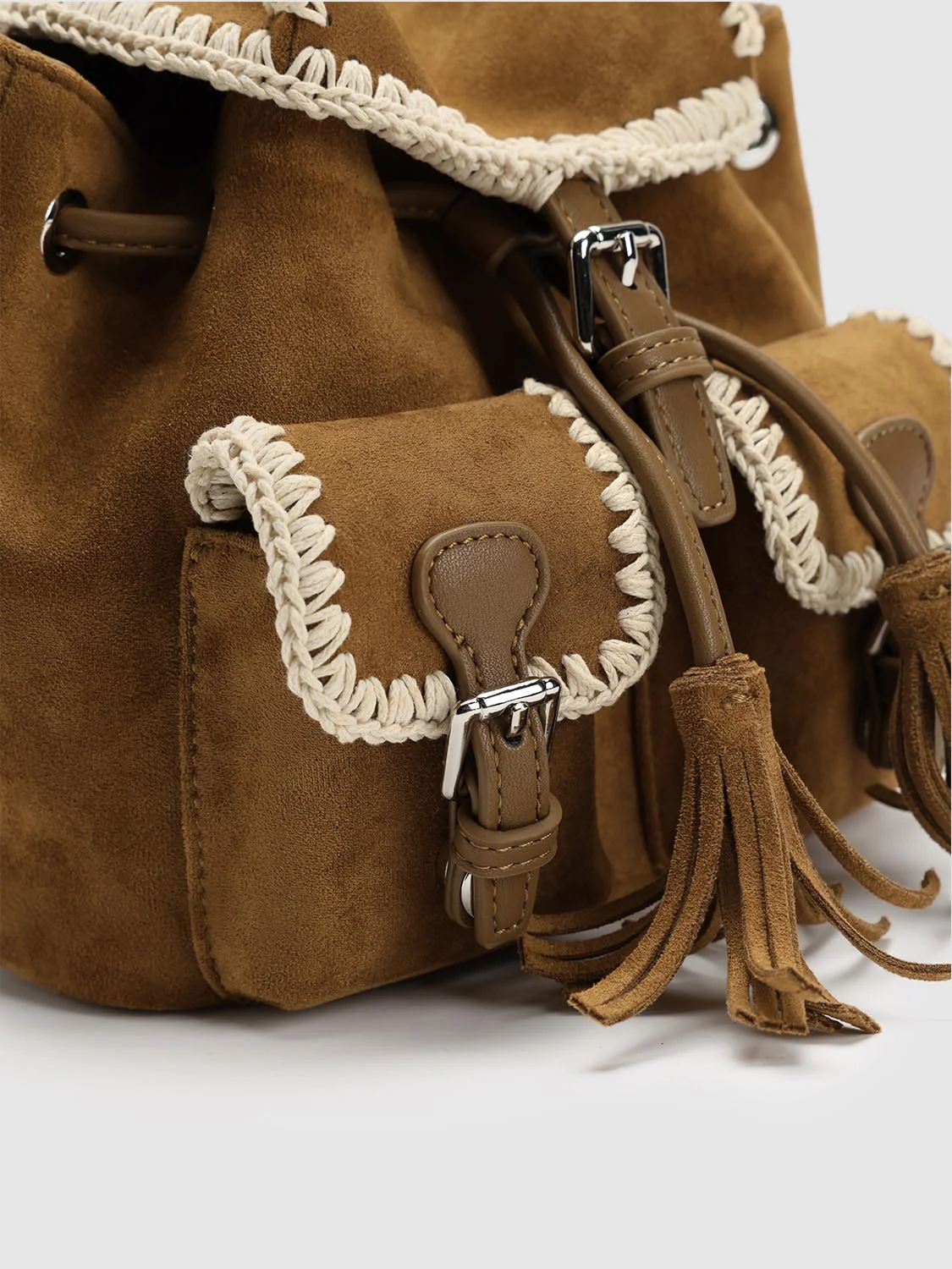 Contrast Crochet Trim Fringe Detail Backpacks - Image 5