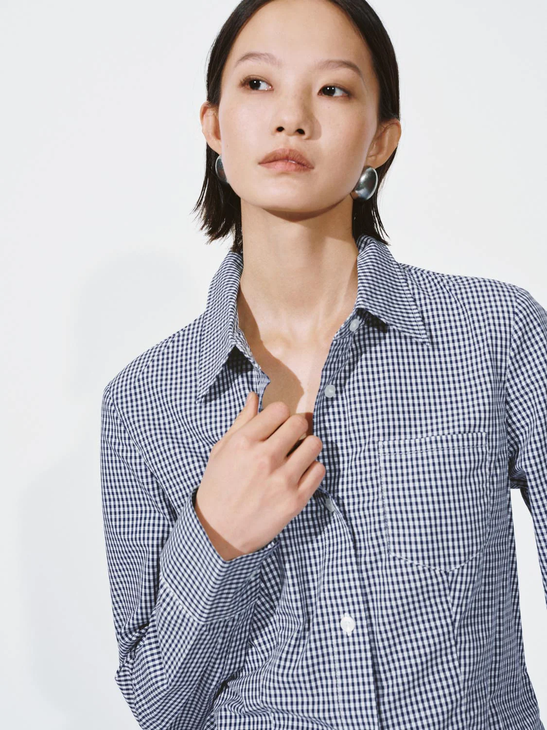 Contrast Cropped Check Shirts - Image 3