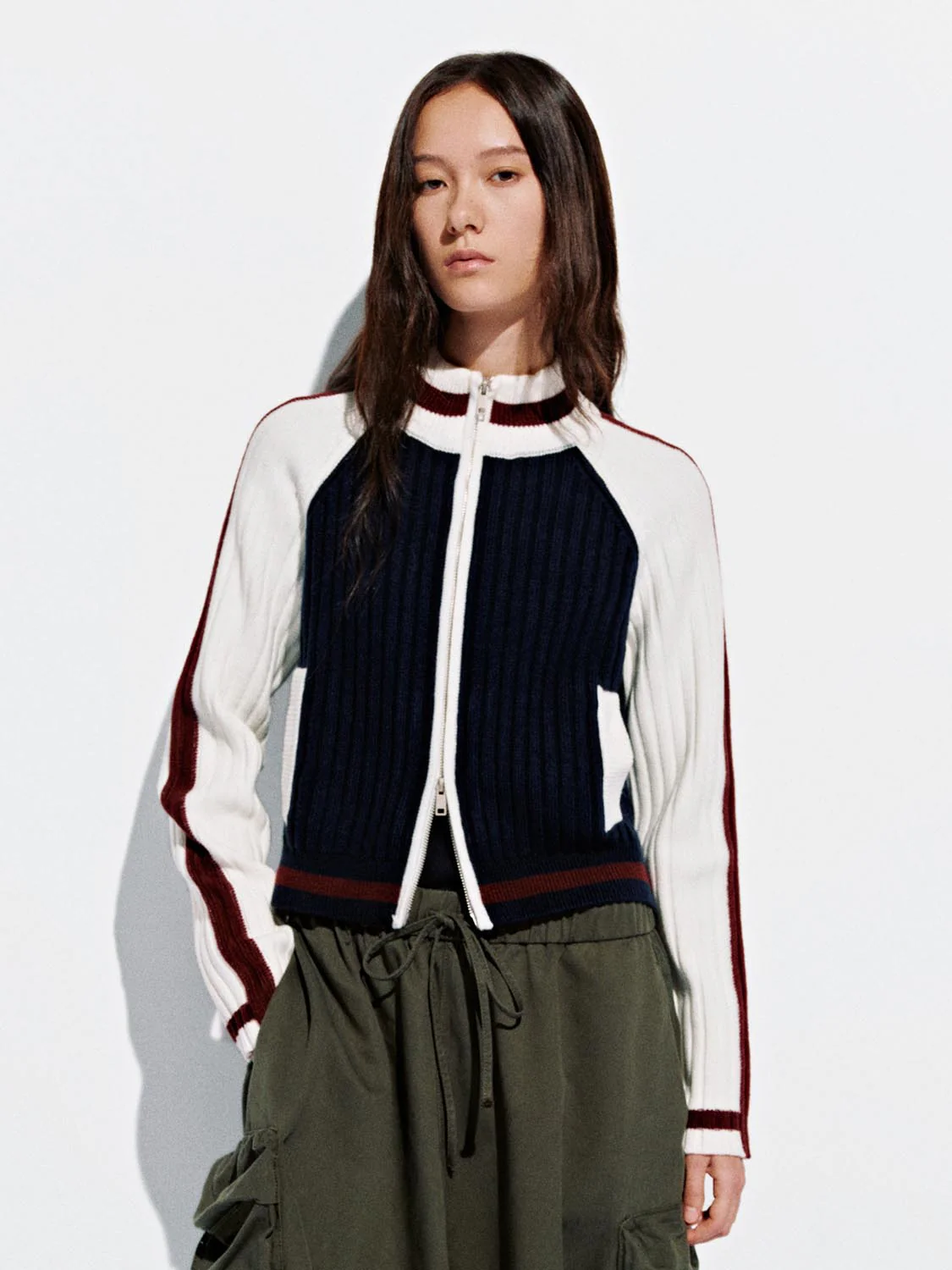 Contrast Full Zip Knitted Cardigans - Image 17