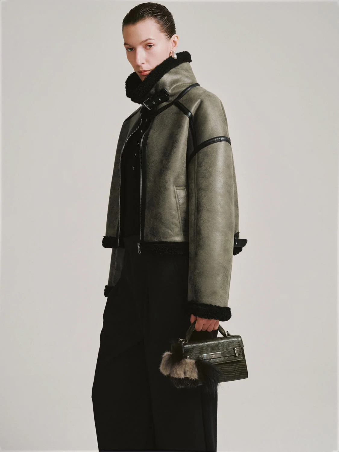 Contrast Hem Faux Leather Jackets - Image 2