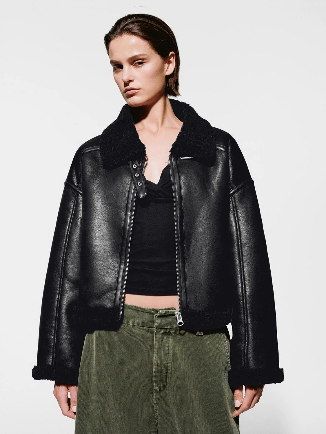 Contrast Hem Faux Leather Jackets - Image 9