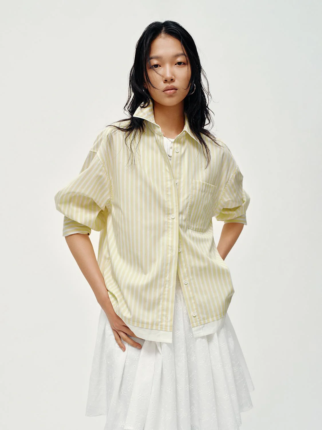 Contrast Hem Striped Shirts