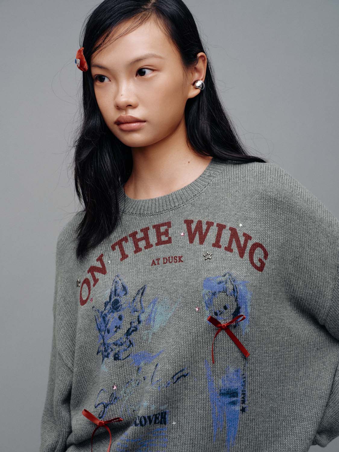 Contrast Intarsia Embellished Long Sleeve Knitted T-Shirts - Image 3