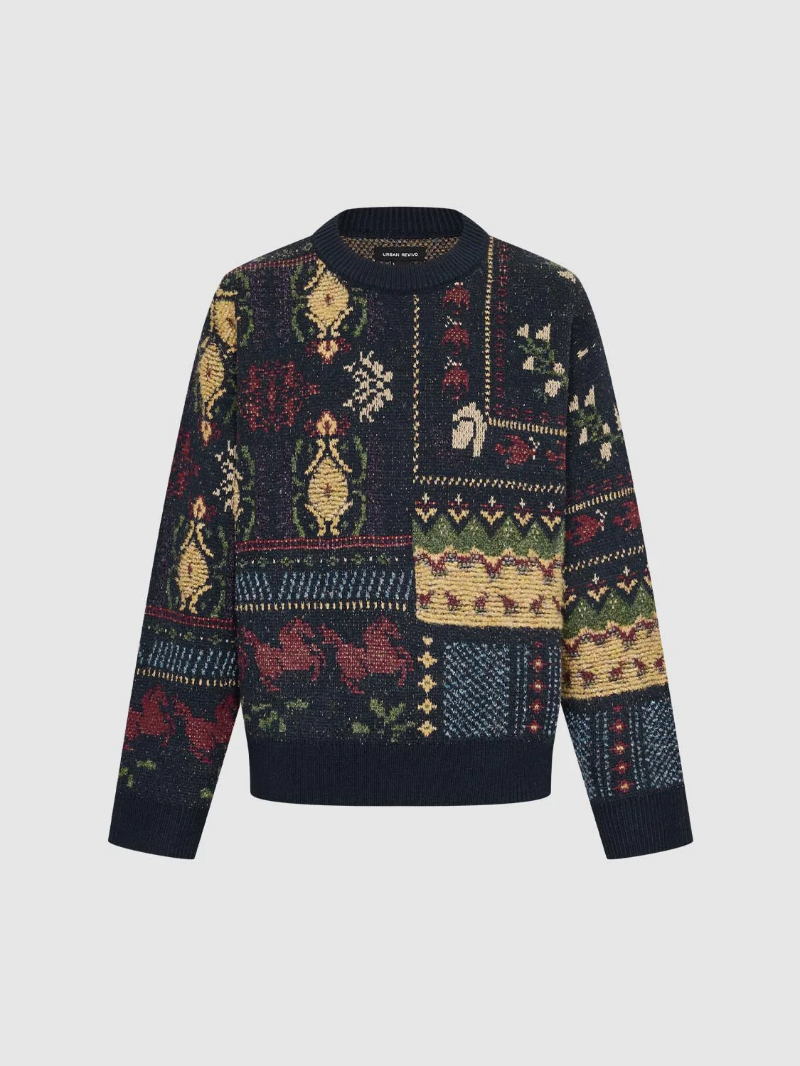 Contrast Intarsia Long Sleeve Knitted T-Shirts