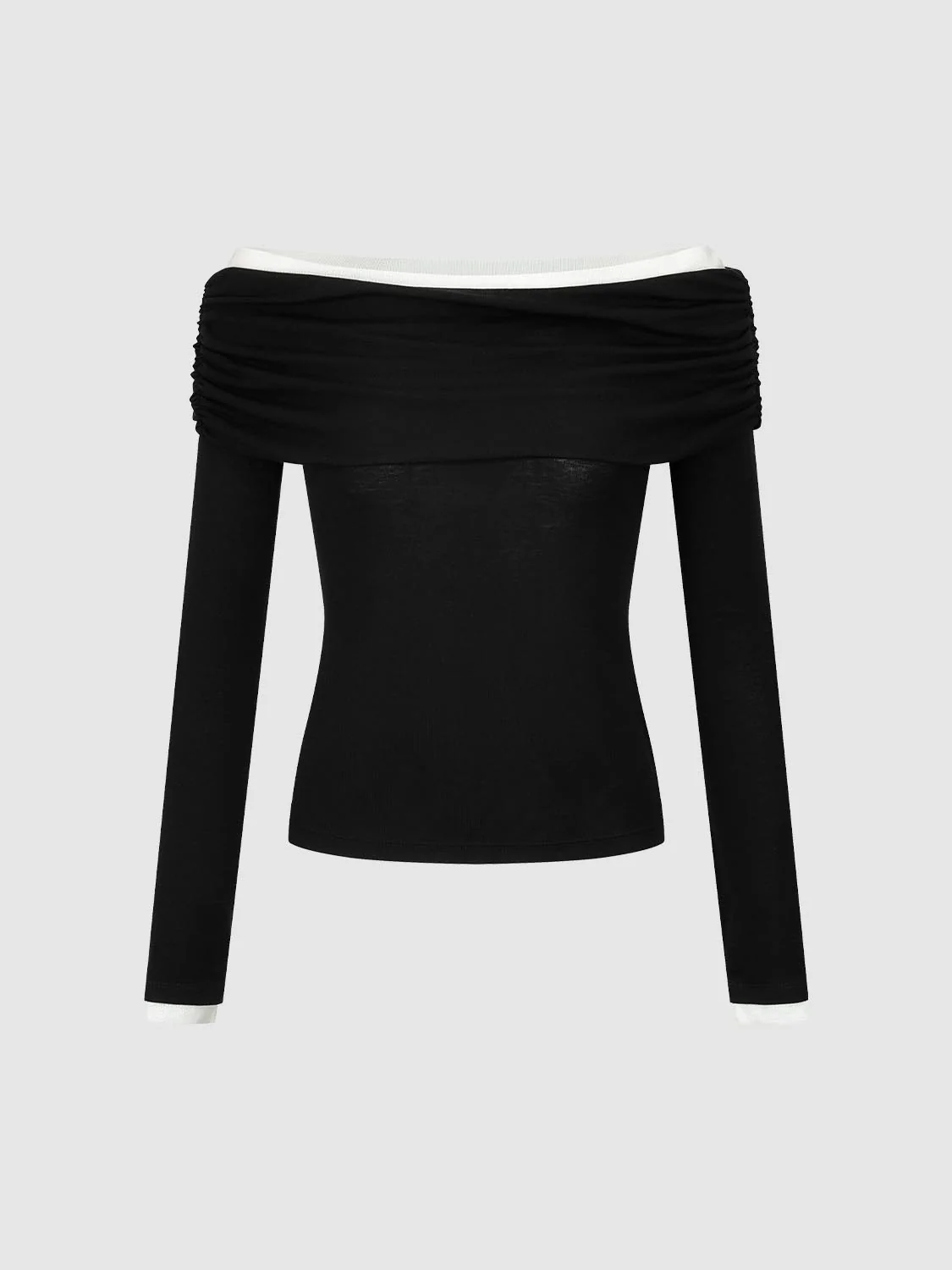 Contrast Off Shoulder Long Sleeve T-Shirts - Image 7