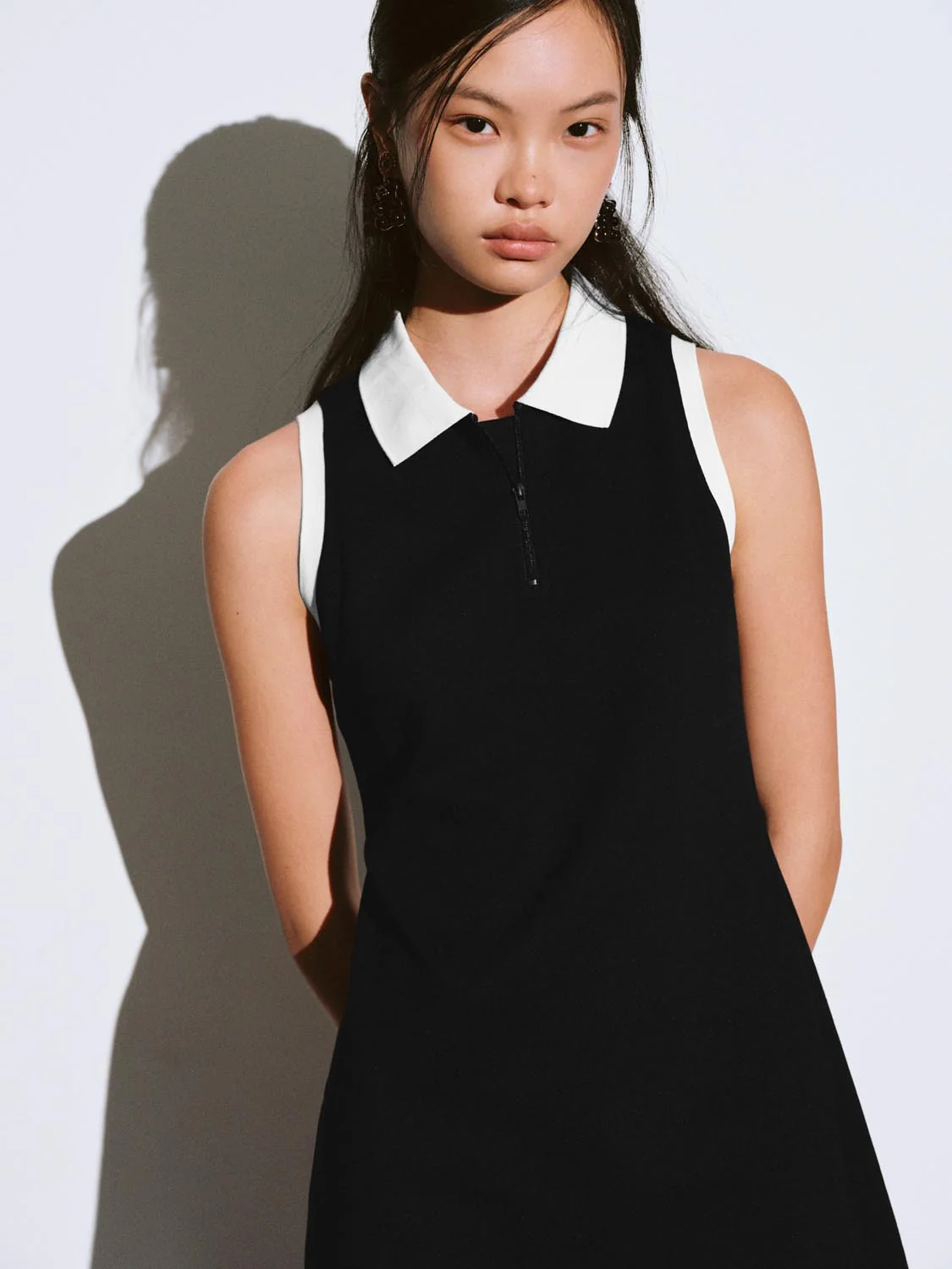 Contrast Polo Neck Sleeveless A-Line Midi Dresses - Image 19